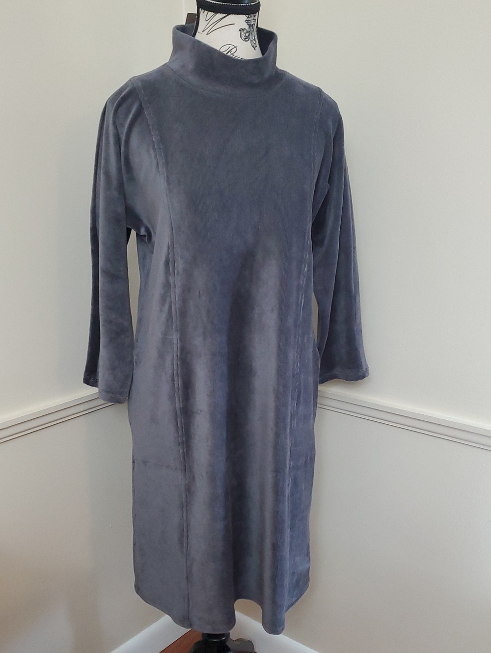 J Jill Velour Dress with Pockets Gray Size XS Mock Neck Fall